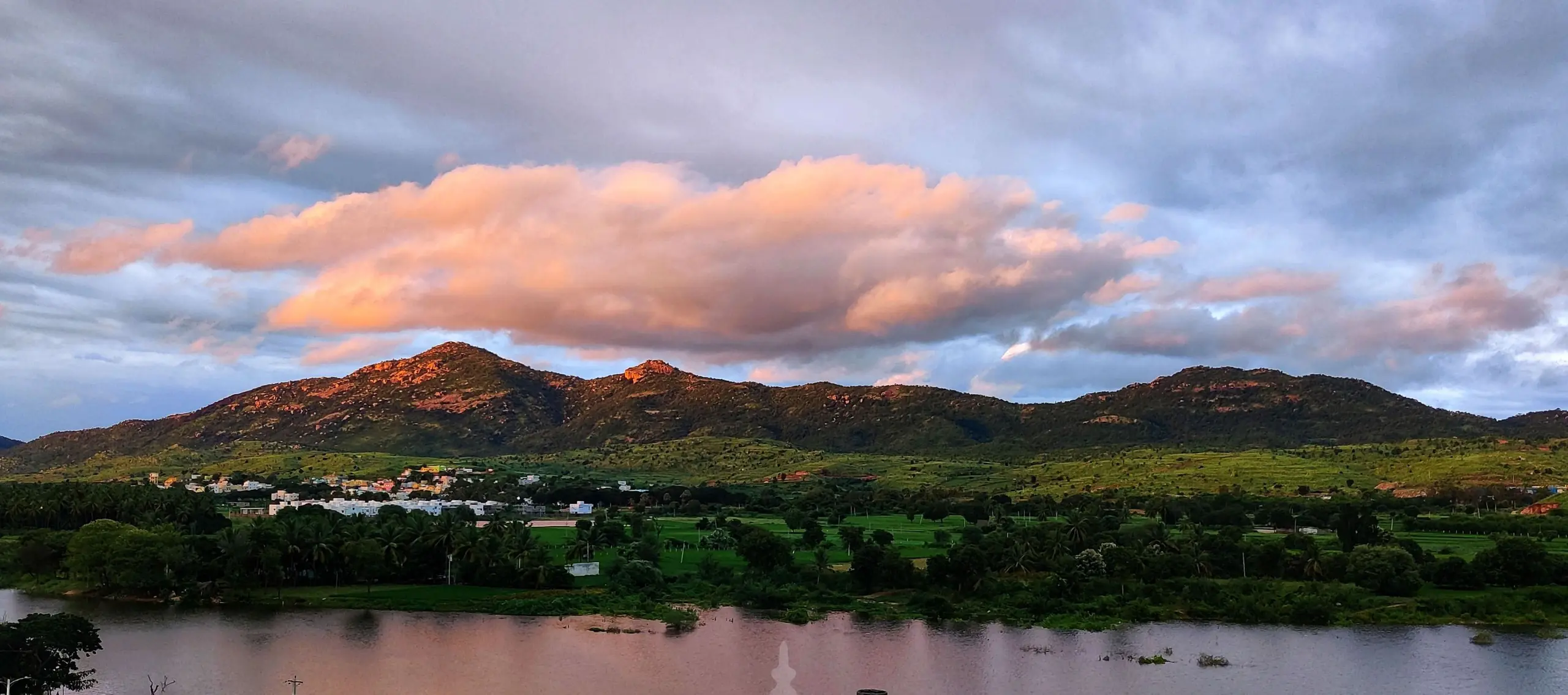 The hills of Puttaparthi and the Chitravathi at golden hour
