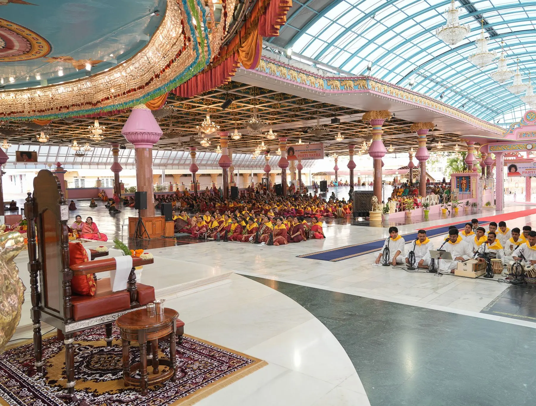 The Madhya Pradesh bhajan group at Prasanthi Nilayam, June 2026